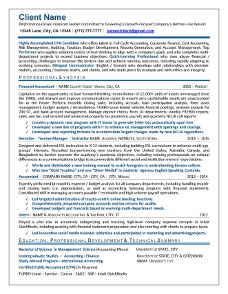 accounting resumes - examples of resumes written for finance and accounting